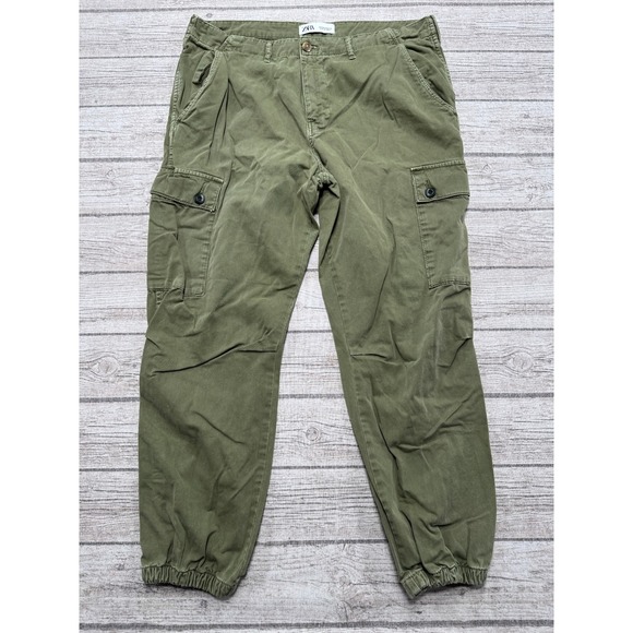 Zara Pants - Zara Cargo Pants Women's 10 Olive Green Cotton Tapered Utility Hunting Joggers